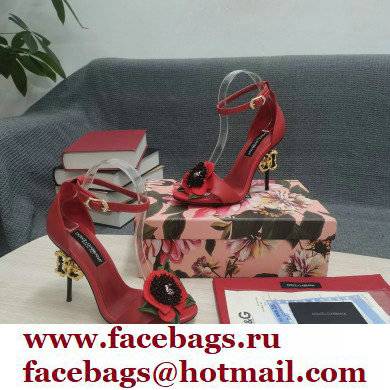 Dolce  &  Gabbana DG Logo Heel 10.5cm Black Red Roses Sandals Red 2022